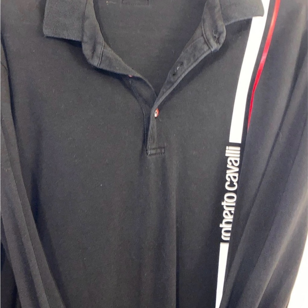 Roberto Cavalli Black Polo Shirt with Red and White Accents